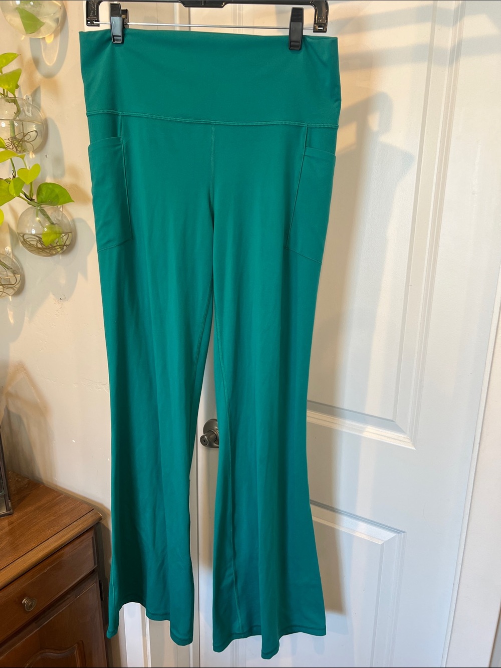 Athleta Teal Flare Leggings with Side Pockets
